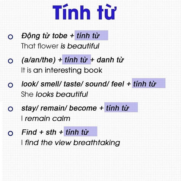 Phân biệt 7 từ loại trong tiếng anh và vị trí đứng của nó 3 Tính từ